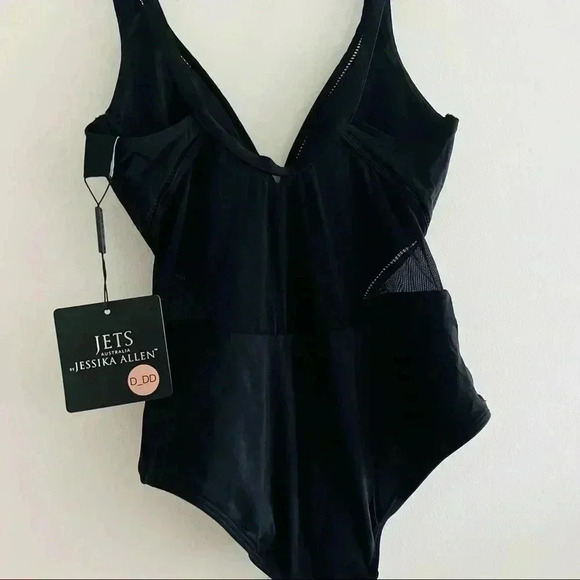 New $177.00 JETS Jessica Allen One Piece Swimsuit Black Mesh - Picture 4 of 10